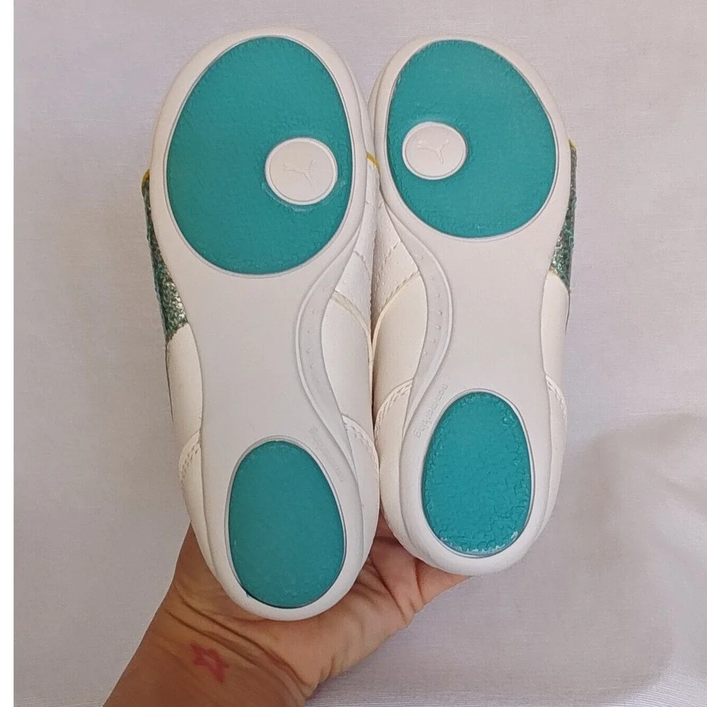 Puma‎ Tallula Glamm V Ki Sneakers White Blue Curacao Aurora Sparkle Kids 9 New
